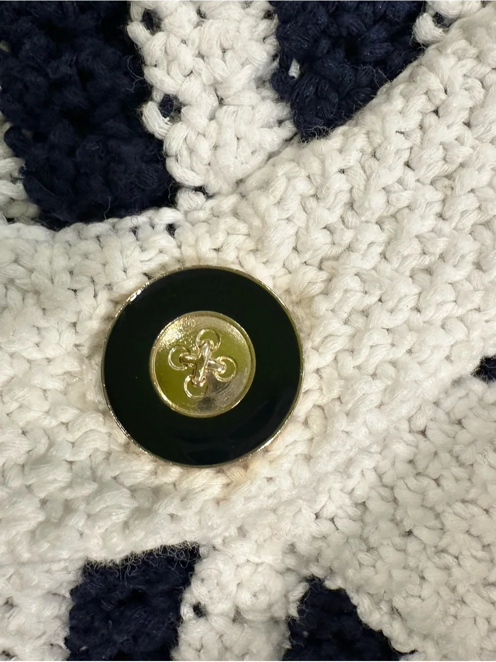 J. Crew Navy and White Striped V-Neck Button Cardigan